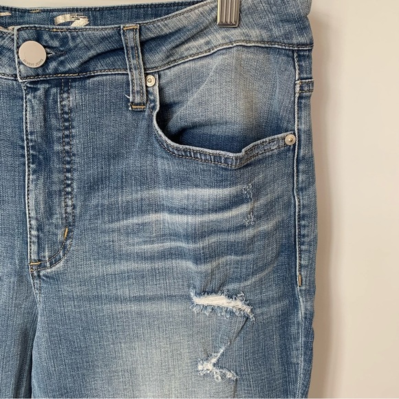 SIZE 14 SEVEN7 SLIM STRAIGHT LIGHT BLUE JEAN FRAYED HEM STRETCH - Picture 5 of 16